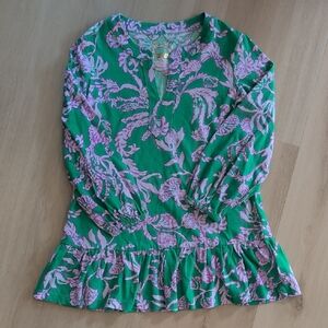 Lily Pulitzer Tunic Cover Up Green Pink XS 2-3Y